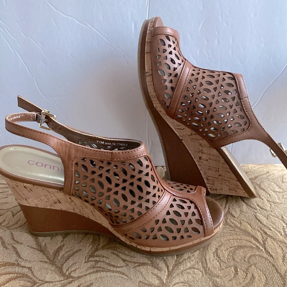 Connie NAKITA Cork Wedge woman’s sandal shoe tan brown leather upper size 7.5 🌹 - Picture 17 of 17